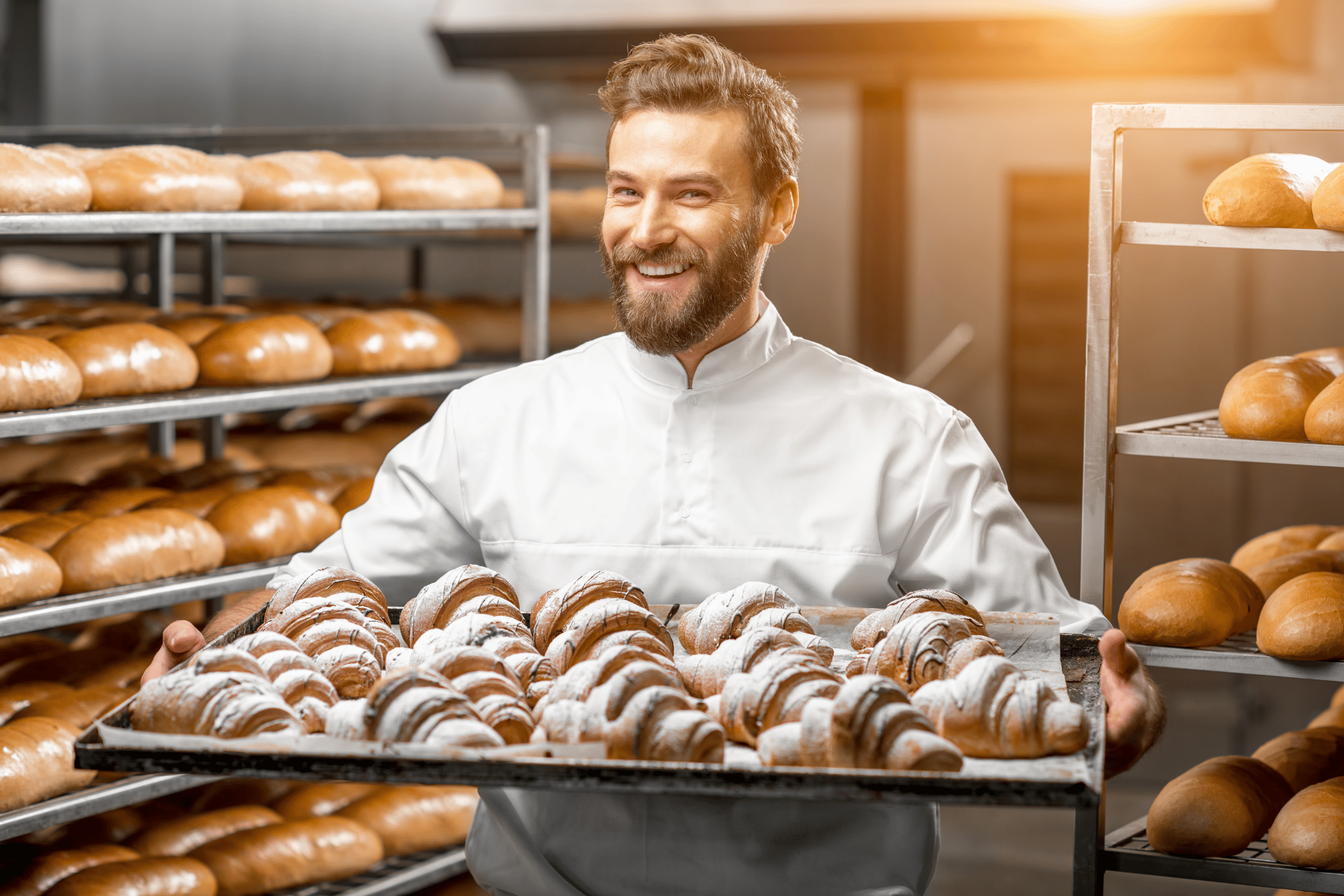 Bäcker in der Backstube bei der Arbeit